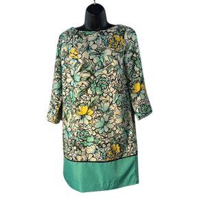 The Limited Womens Floral Print Tunic Dress S Green/Yellow Polyester 3/4 Sleeve